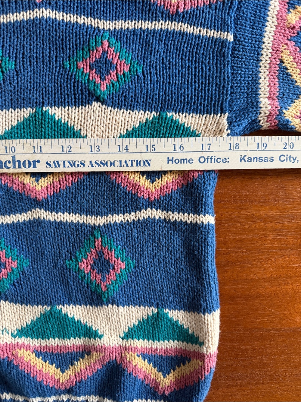 Vintage Marina Blue Geometric Pattern Mock Turtleneck Sweater - Picture 9 of 12